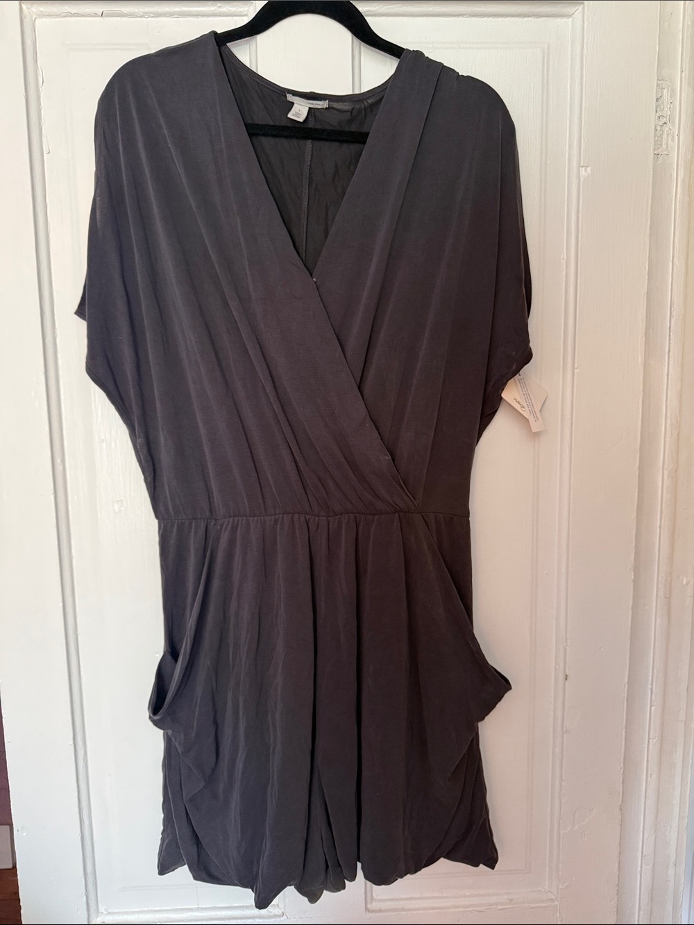 Halogen Charcoal Wrap-Front Short Sleeve Tunic